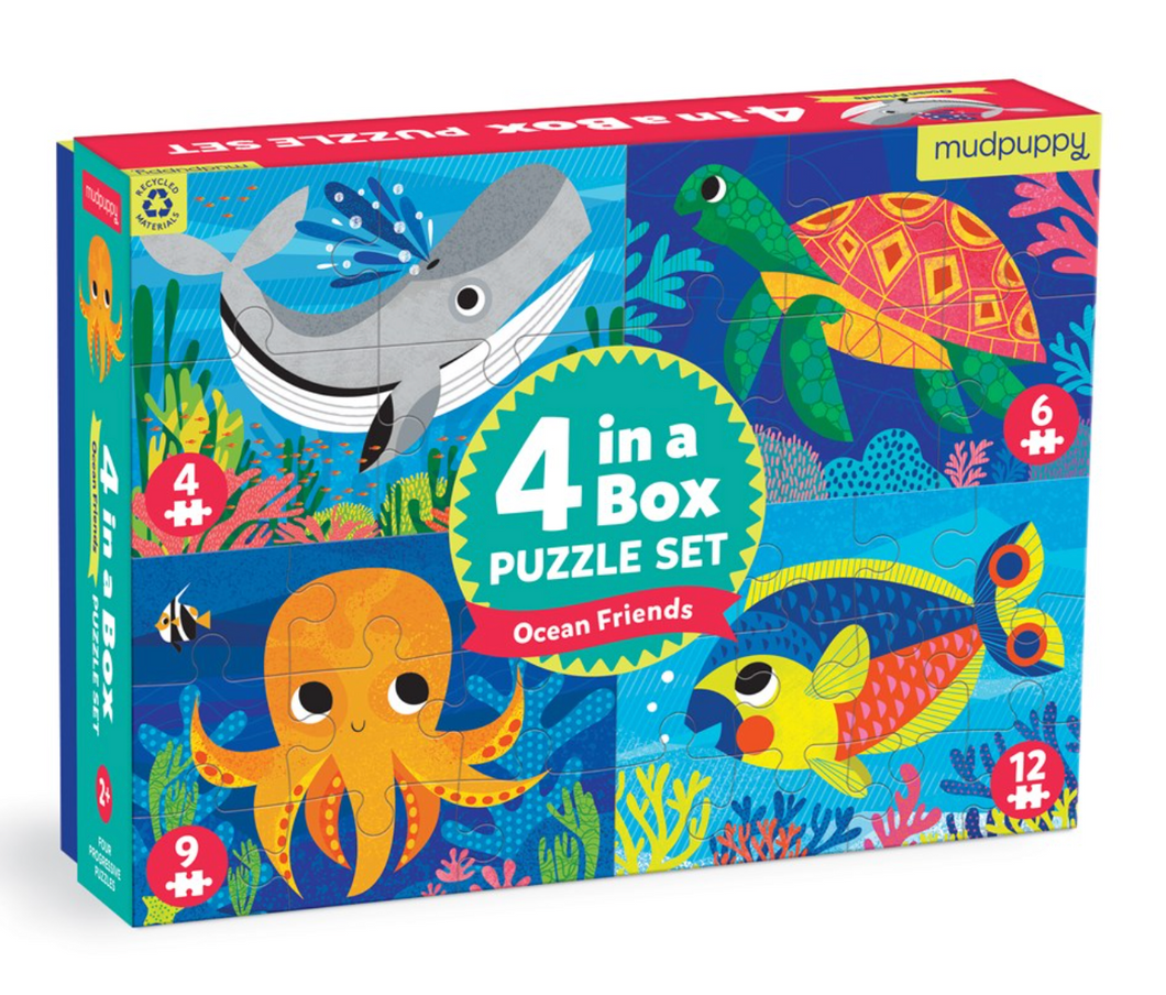 Ocean Friends 4-in-a-Box Puzzle Set